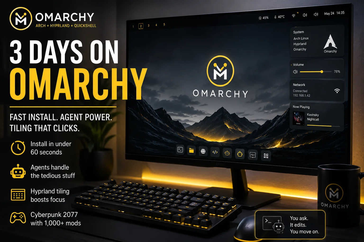 Omarchy Linux desktop after three days as a daily driver