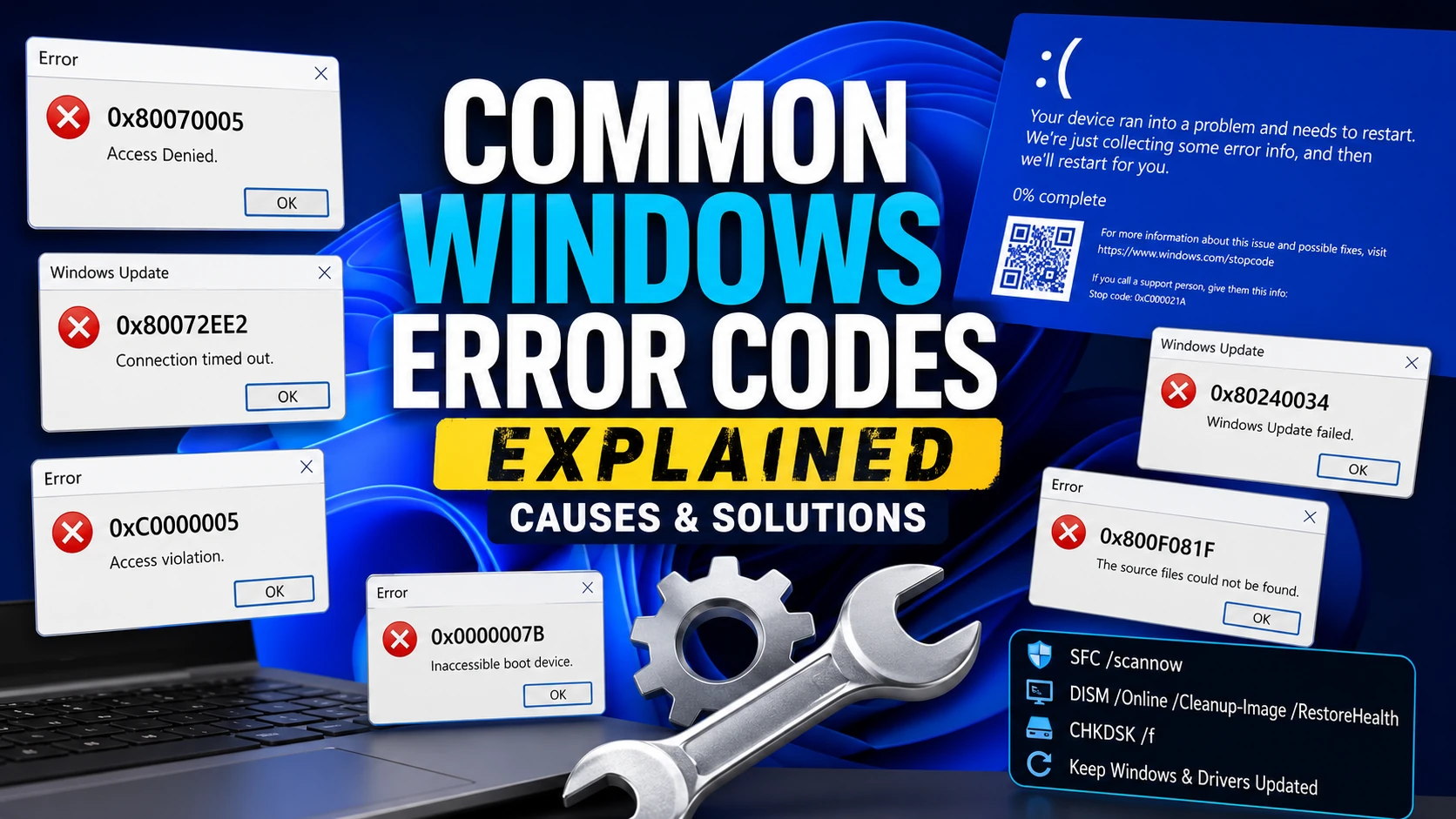 Windows error code on screen